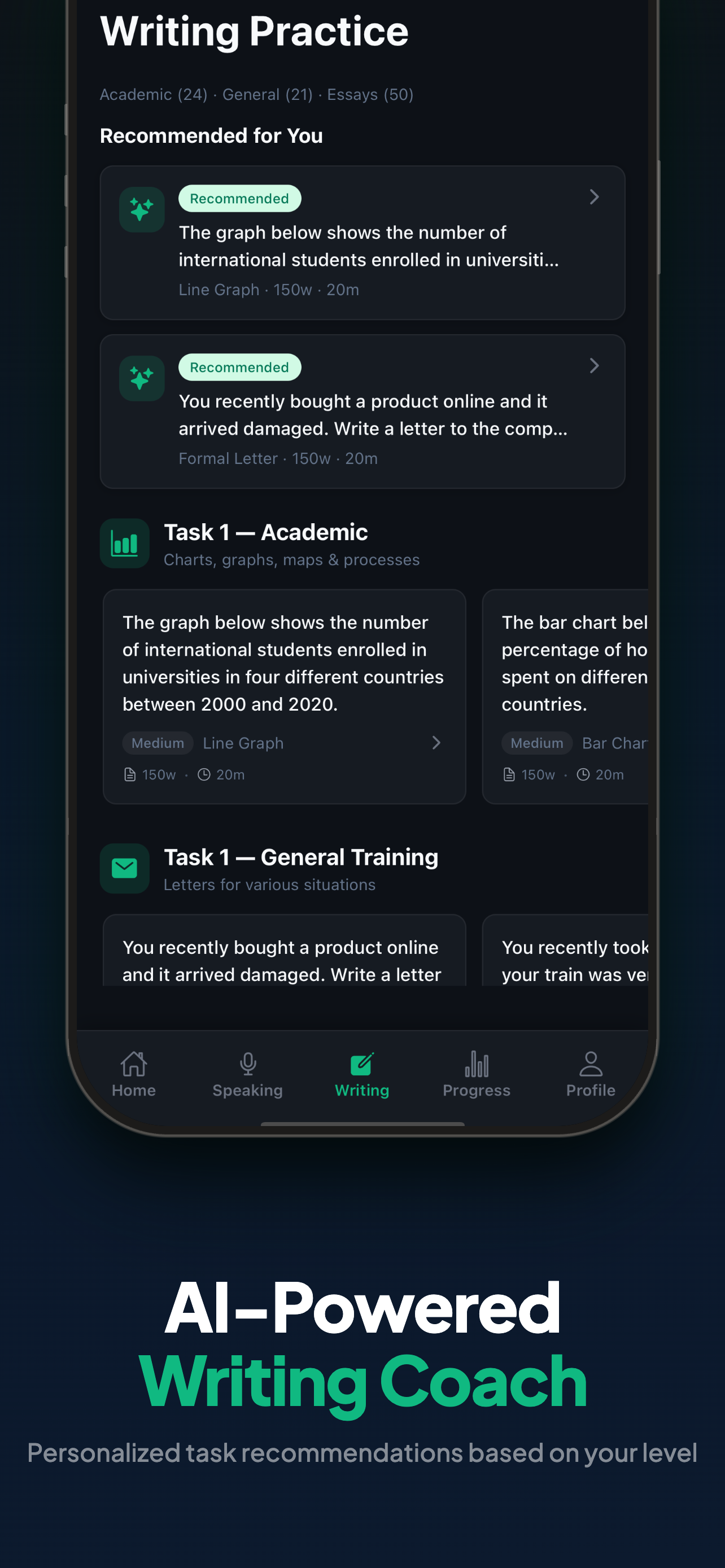 SAT 1600 Reading & Writing practice, AI-powered task recommendations